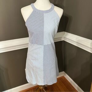 Vineyard Vines 100% Cotton Blue and White halter striped mini dress. Size Small